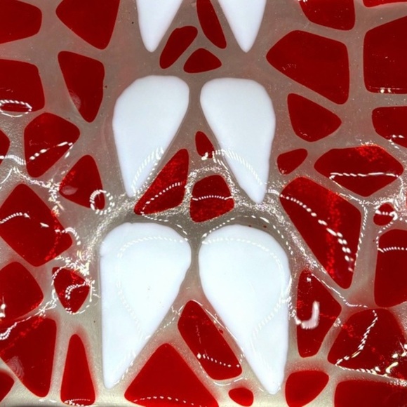 Red & white fused art glass plate. 9x9 - Picture 4 of 9